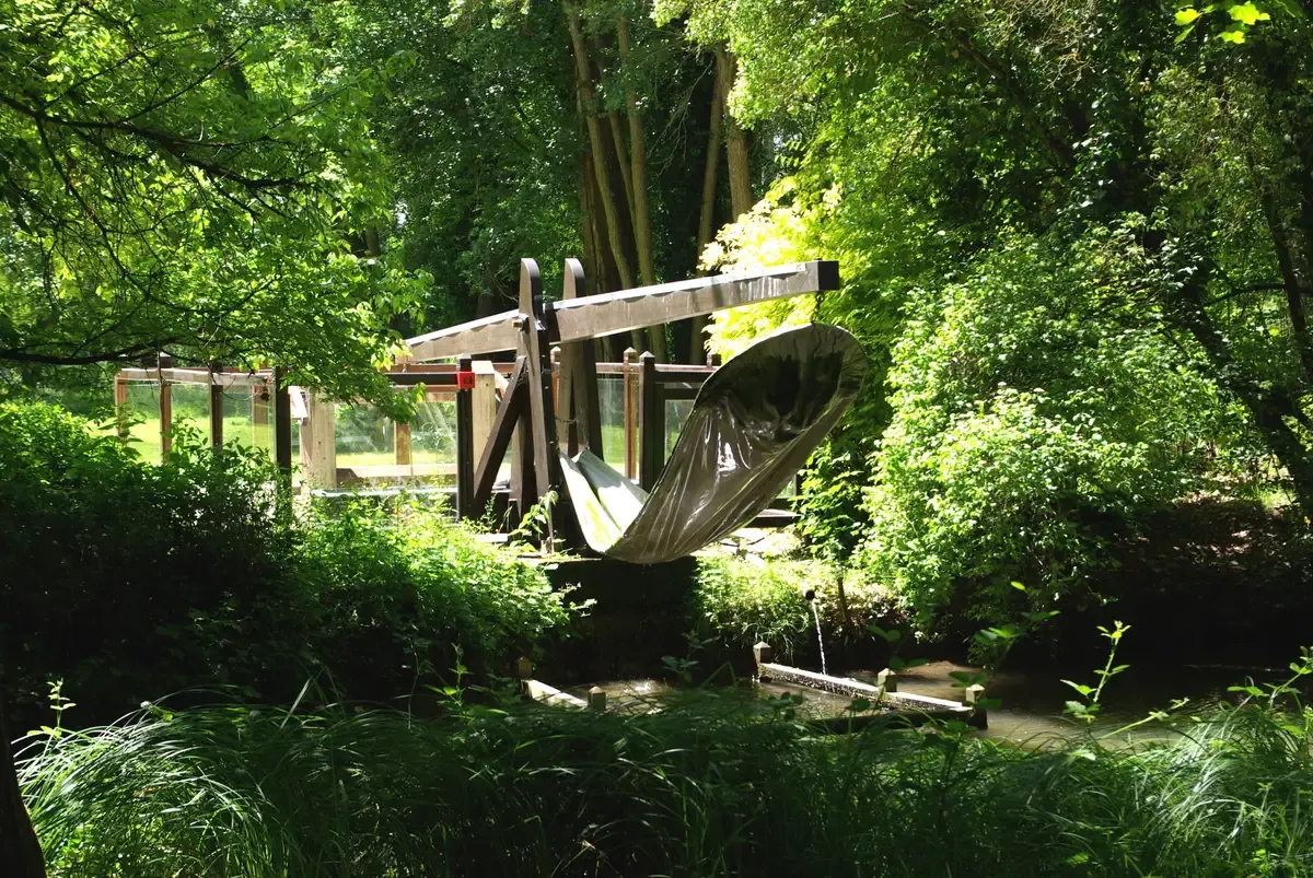 Leonardo da Vinci water machine reconstruction in the Clos Lucé garden, Loire Valley castles tour