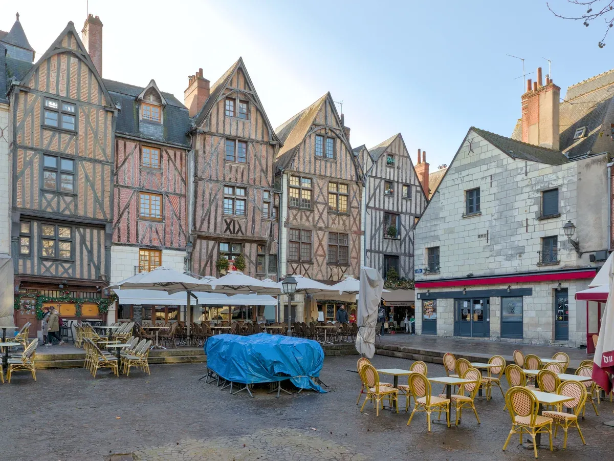 Half-timbered houses at Place Plumereau in Tours, a Loire Valley castles tour base